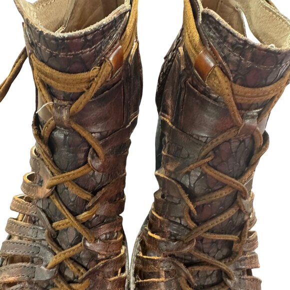 Freebird By Steven Wazee Leather Sandal Heel Booties Women's Size 8 Distressed - Picture 3 of 10